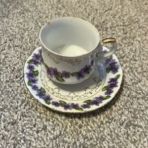Vintage Inarco Japan purple violets demitasse teacup with saucer